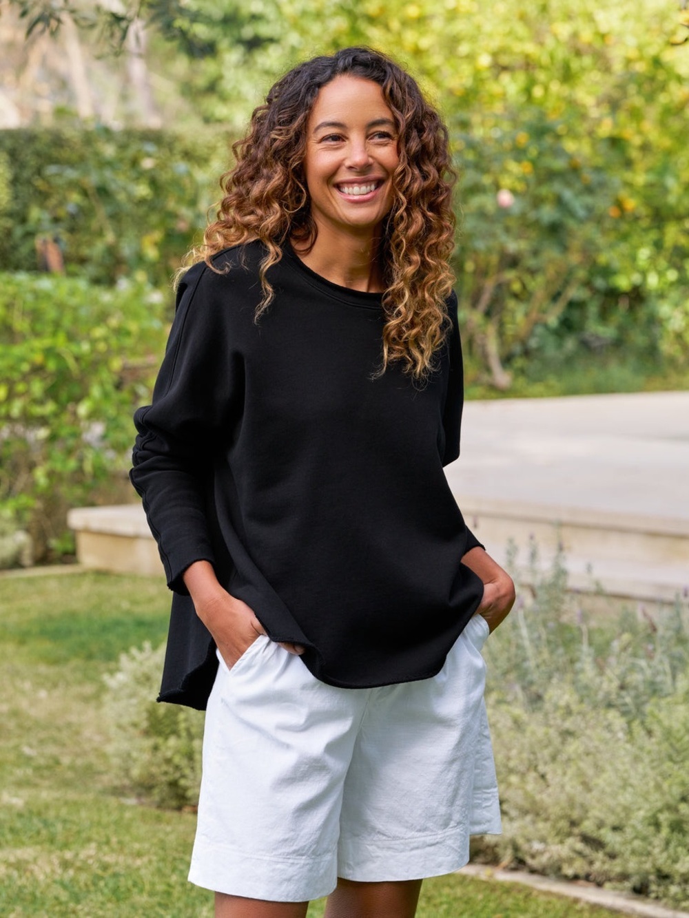 Frank & Eileen Anna Black Raw Hem French Terry Sweatshirt Top M